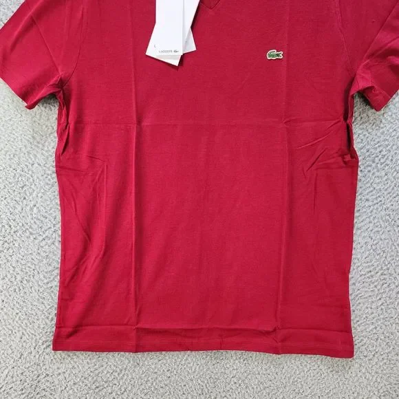 Lacoste V-Neck Logo T-Shirt Men's M Bordeaux Short Sleeves - Picture 3 of 11